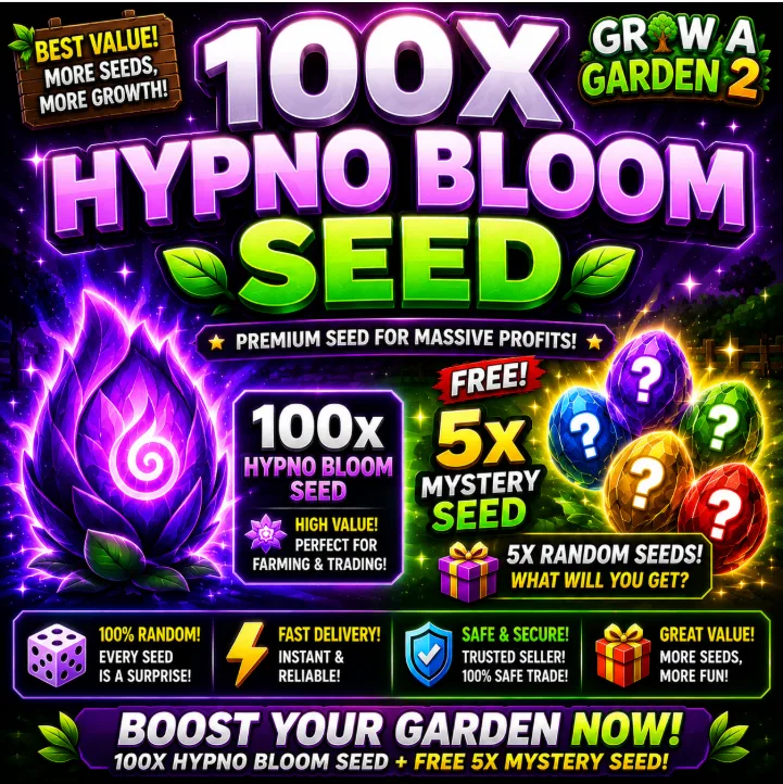 100x Hypno Bloom Seed + FREE Mystery 5x Seed Grow a Garden 2 Fast Delivery Limited Stock