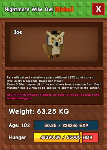 HUGE WISE OWL NM / VENOM / EVER 60KG-61KG AGE 100