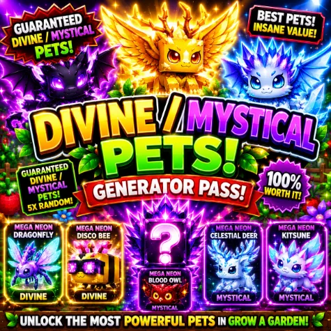 (GROW A GARDEN) 1x Divine / Mystical 1x GUARANTEED Divine / Mystical Pet (Read Description) CHEAPEST! 0.99 / 1 Pet