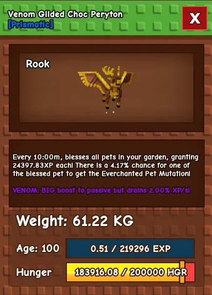 1 PACK BUNDLE 60x Gilded Choc Peryton 280-285KG AGE 500 FAST DELIVERY — Account account