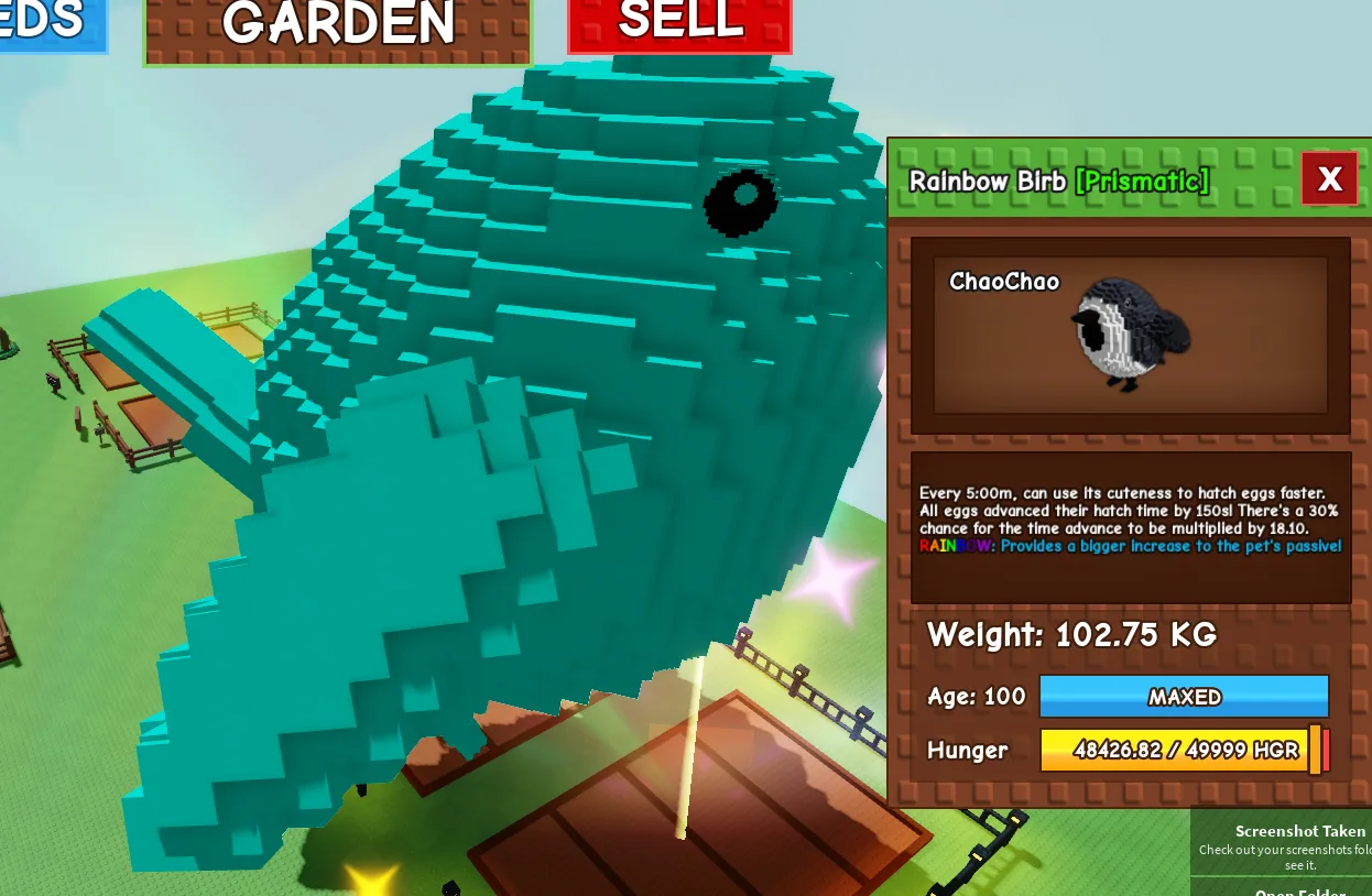 Colossal Titanic Huge Birb 102Kg+ Age 100 Rainbow Mutation