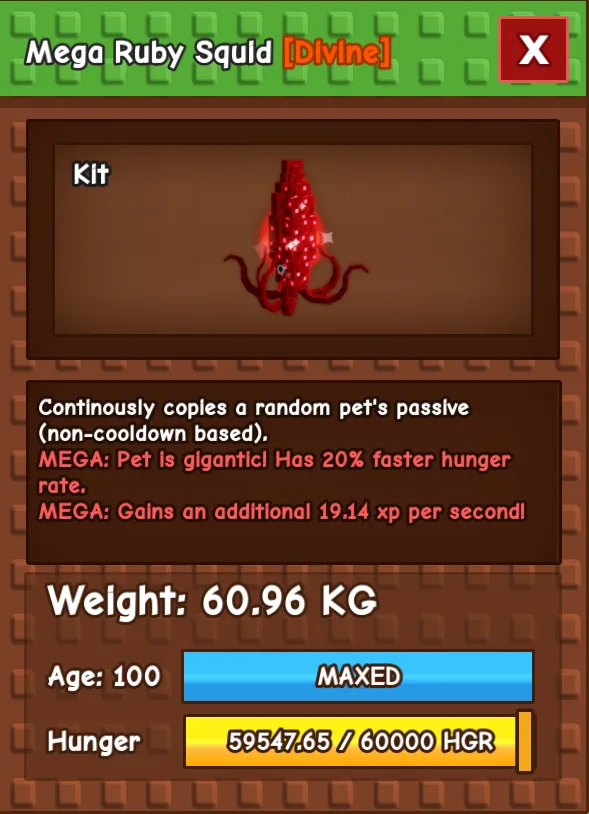 Titanic Mega Ruby Squid Max Level (60.96KG)