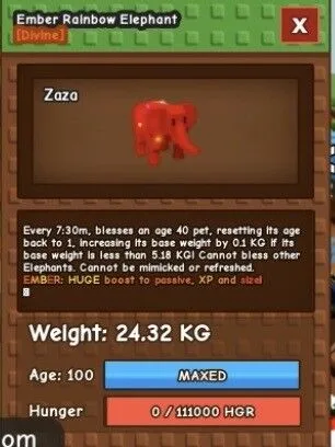 Rainbow Hatch Elephant 24.32KG Ember Max Passive 5.50 With Medium Toy Only Can Make Huges 60-61KG — Account account