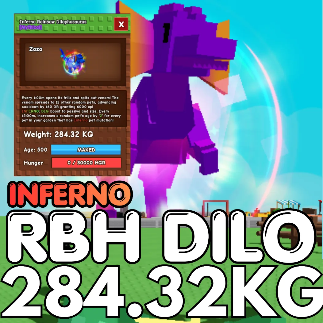 INFERNO Huge Rainbow Hatched Dilophosaurus 284.32KG RBH Dilo Age 500 INSTANT DELIVERY