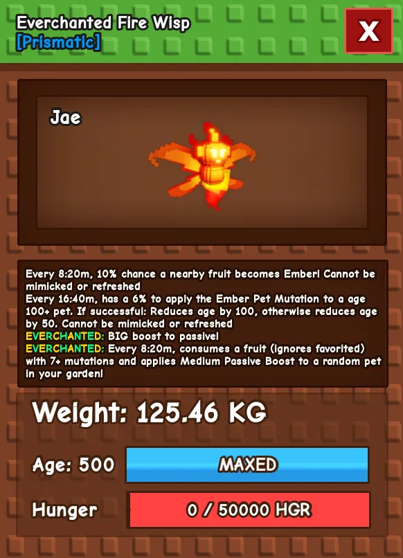 Everchanted Fire Wisp Prismatic 125KG 500AGE
