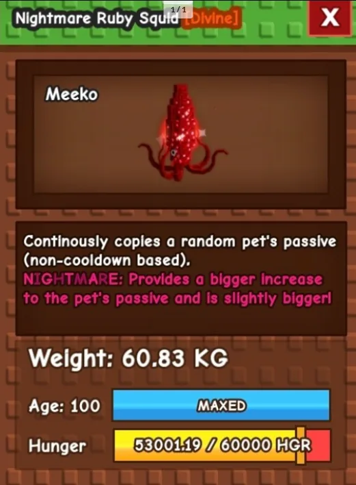 HUGE RUBY SQUID NM / VENOM / EVER 60KG-61KG AGE 100