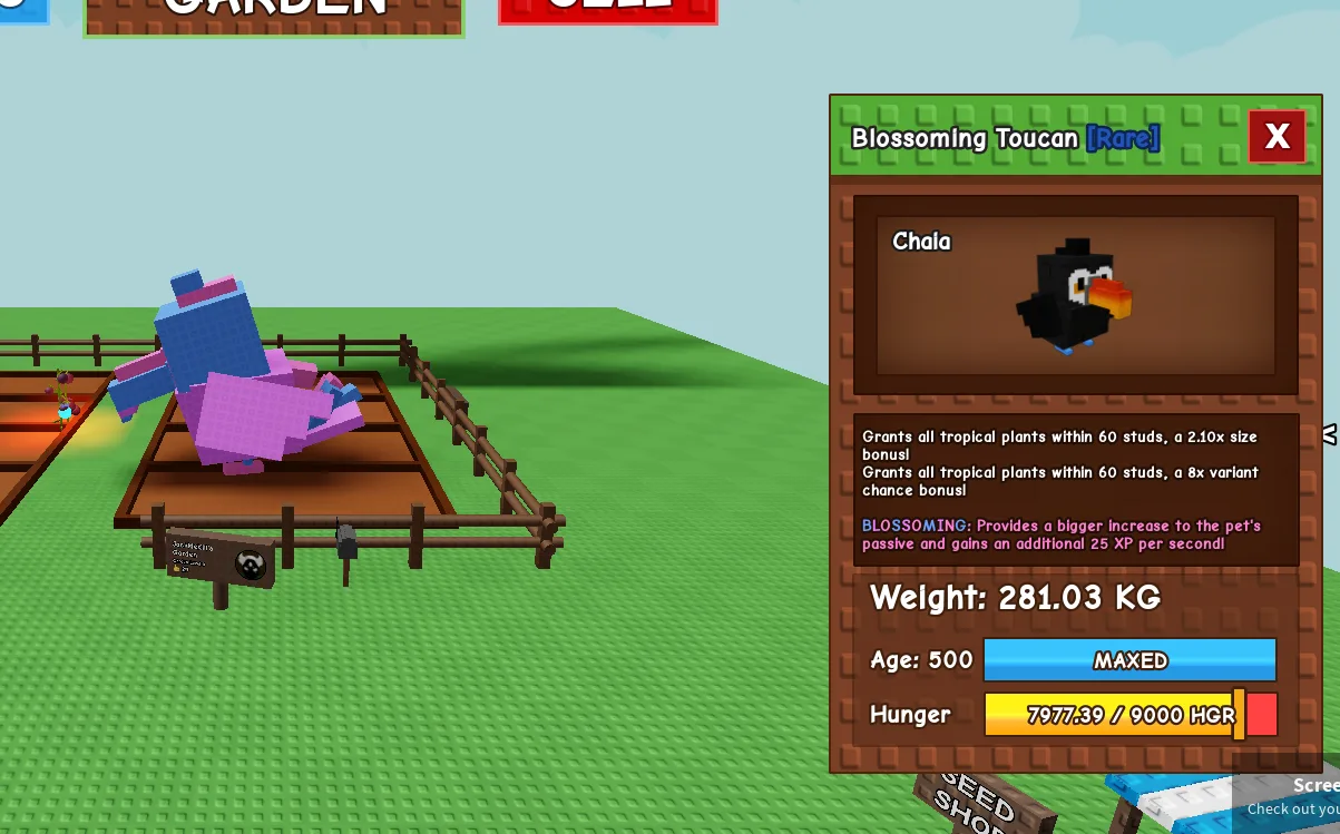 280KG+ Blossoming Toucan Rare // super handsome // Age 500 Maxed // 2.10x Size + 8x Variant//not chimera//i running out of tag others limitaiton