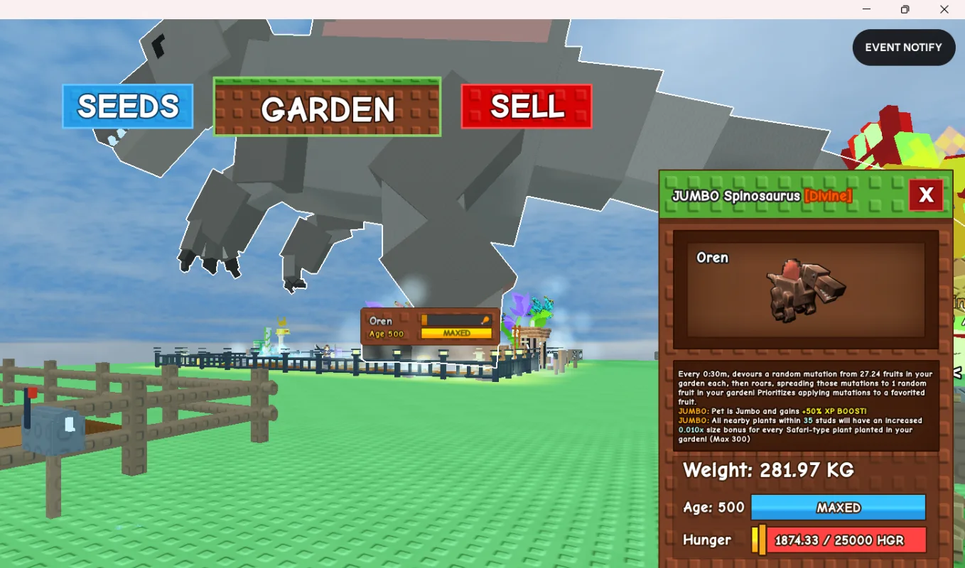 280KG+ JUMBO Spinosaurus Divine // super handsome // Age 500 MAXED // Mutation Spread + 50 XP Boost