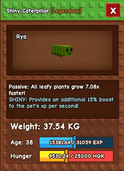 Grow a Garden Huge Caterpillar 37.54kg Roblox Exclusive Pet