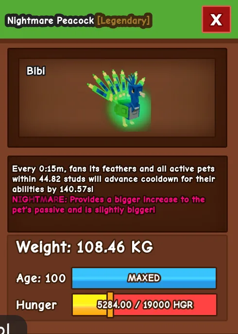 NIGHTMARE COLOSSAL TITANIC PEACOCK 108.46KG AGE 100 — Account account