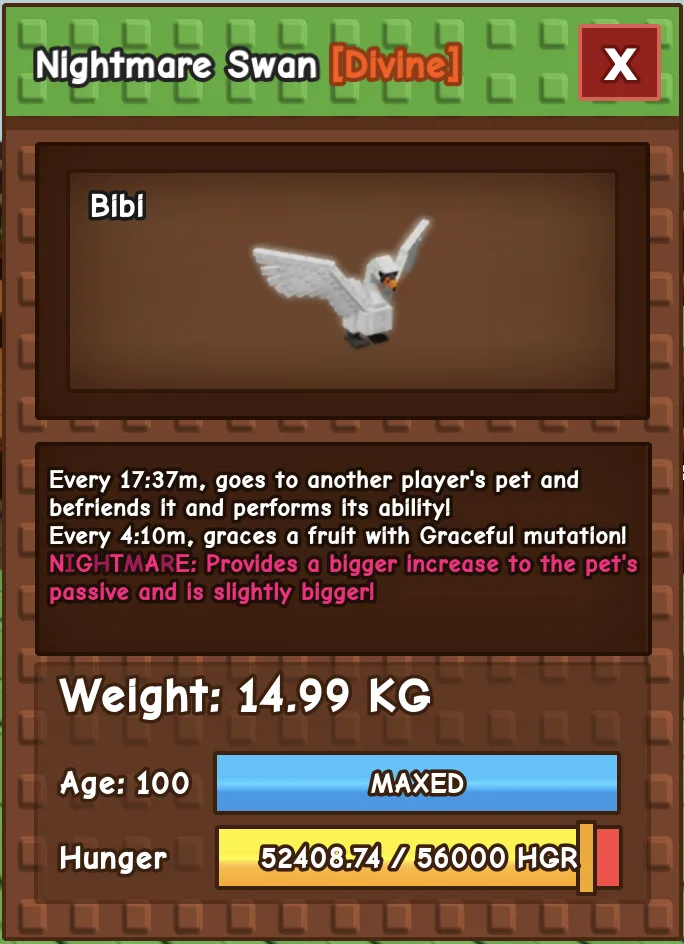 NIGHTMARE SWAN 14 KG / 17 KG / 18 KG / 19 KG/ 20 KG ++ LEVEL 100 (random)