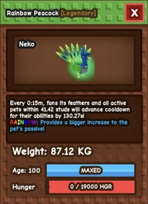 Titanic / Huge RAINBOW Peacock - 87.12 KG (Age 100) 0:15m cooldown — Account account