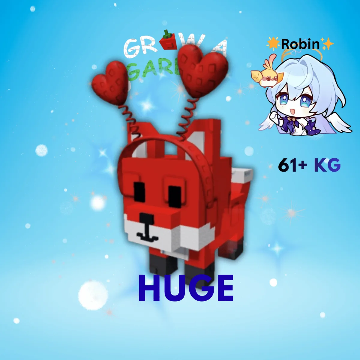 HUGE Red Rose Fox - 61+ KG - Clean - Free Nightmare Mutation - Grow a Garden