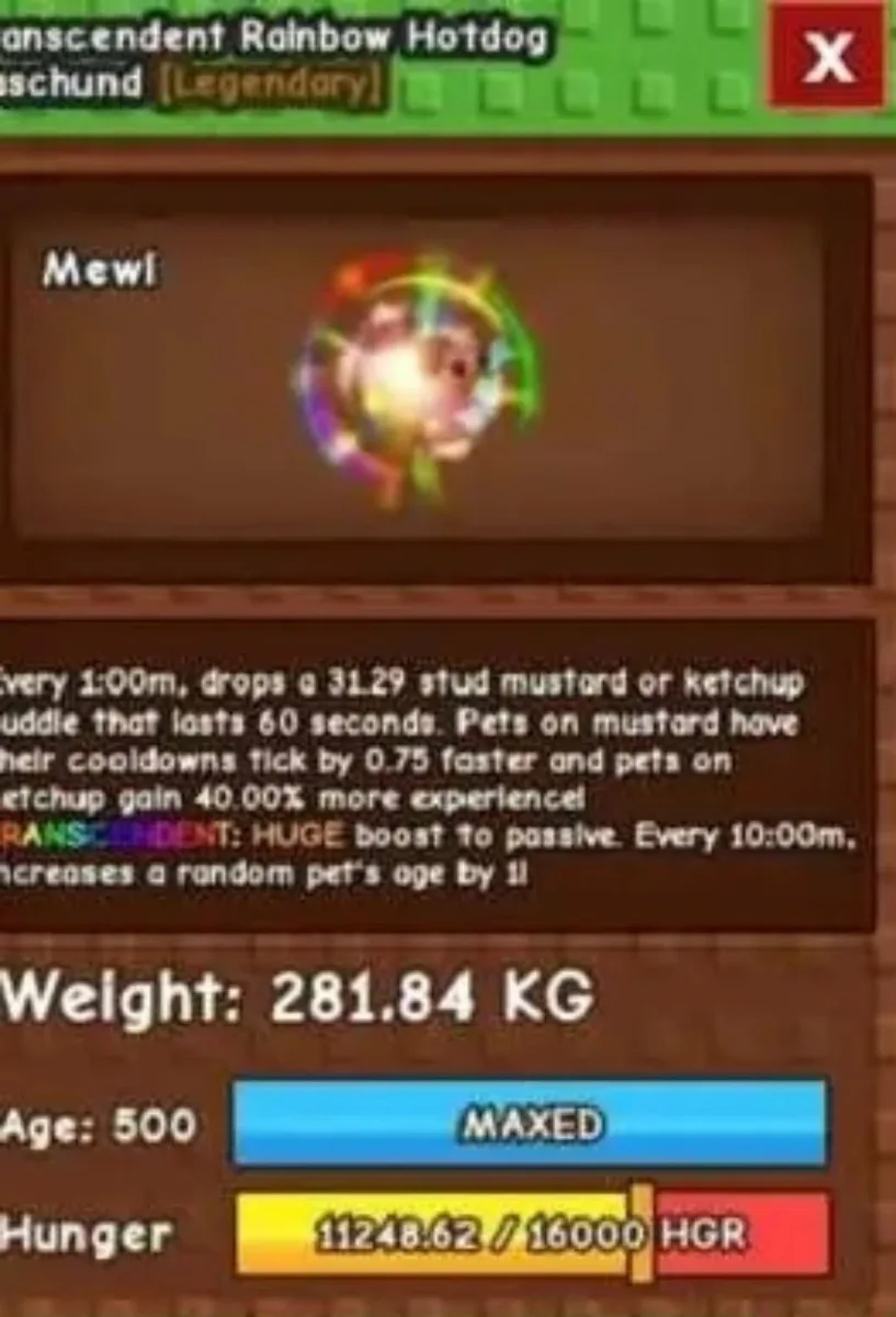 RAINBOW HATCHED HOTDOG DASCHUND (60-61KG / 280KG+ RBH HOTDOG - ANY MUT) INSTANT DELIVERY