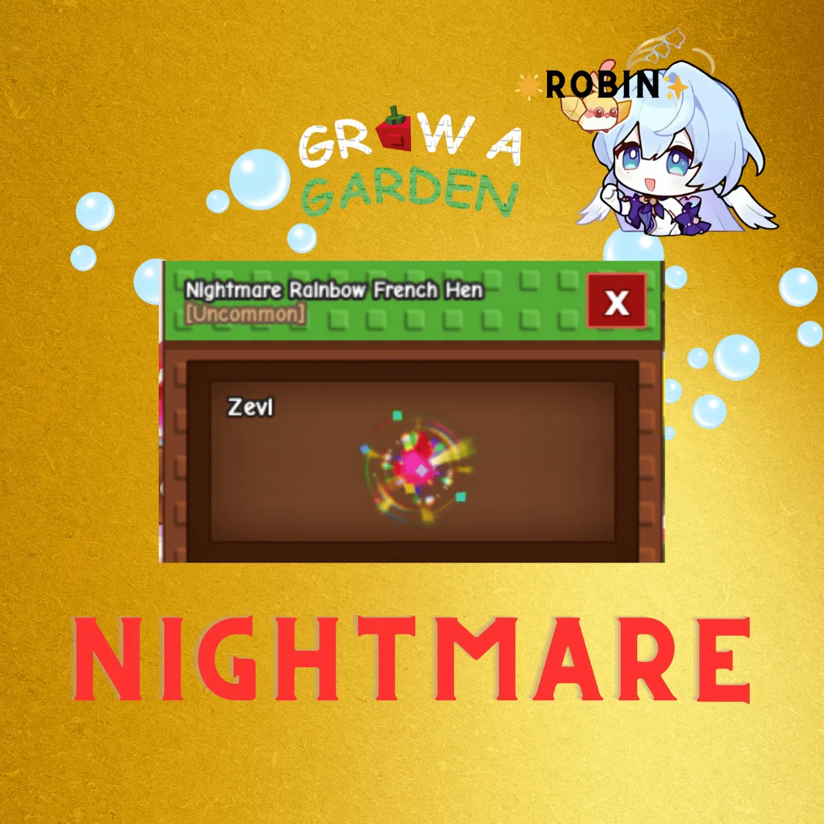 Rainbow Hatch Nightmare French Hen - Grow a Garden — Account account