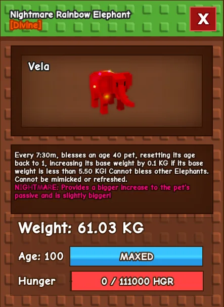 Huge Rainbow Hatched Elephant (61 KG++) MAX Passive Grow a Garden — Account account