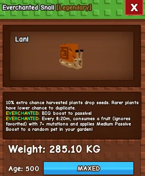 Snail 280kg+ Age 500 (Everchanted, Base 6kg)