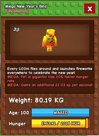 MEGA COLOSSAL NEW YEAR'S BIRD 80.19 KG Cooldown 1 minute Age 100 (Max) — Account account