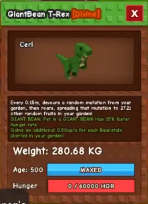 280KG+ GiantBean T-rex // 15s cd // Super Handsome and Green Bean