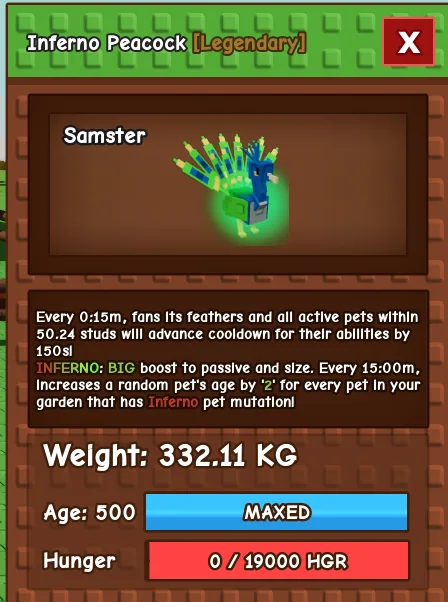Inferno Peacock Age 500 Instant Delivery
