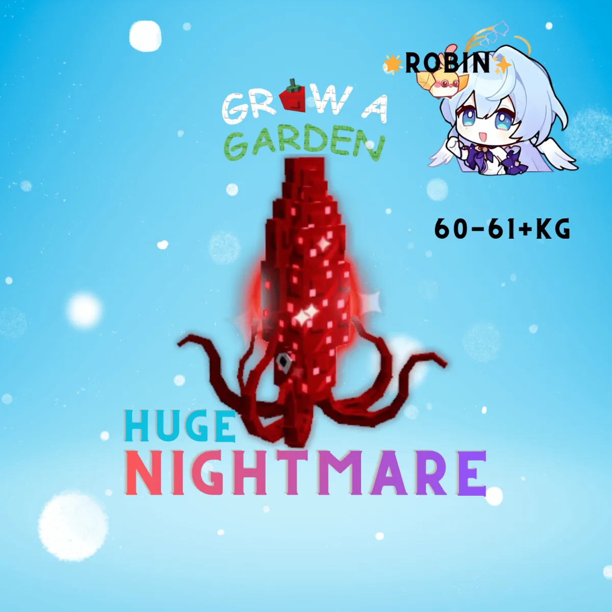 HUGE Nightmare Ruby Squid - 60-61KG - Grow a Garden — Account account