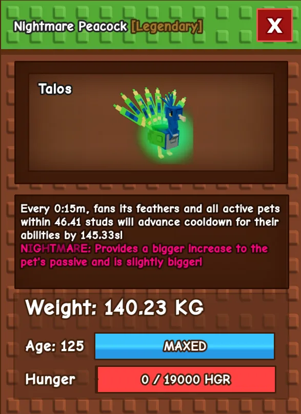 Colossal / Godly / Titanic / Huge NIGHTMARE Peacock - 140.23 KG (Age 100)