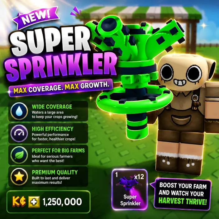 Super Sprinkler Use Sprinkler, Harvest Bigger! Grow A Garden 2 — Account account