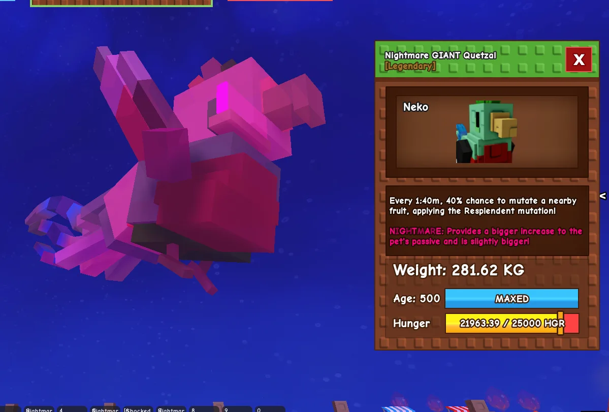 280 KG+ GIANT QUETZAL MAX AGE LEVEL 500 NIGHTMARE MUTATION
