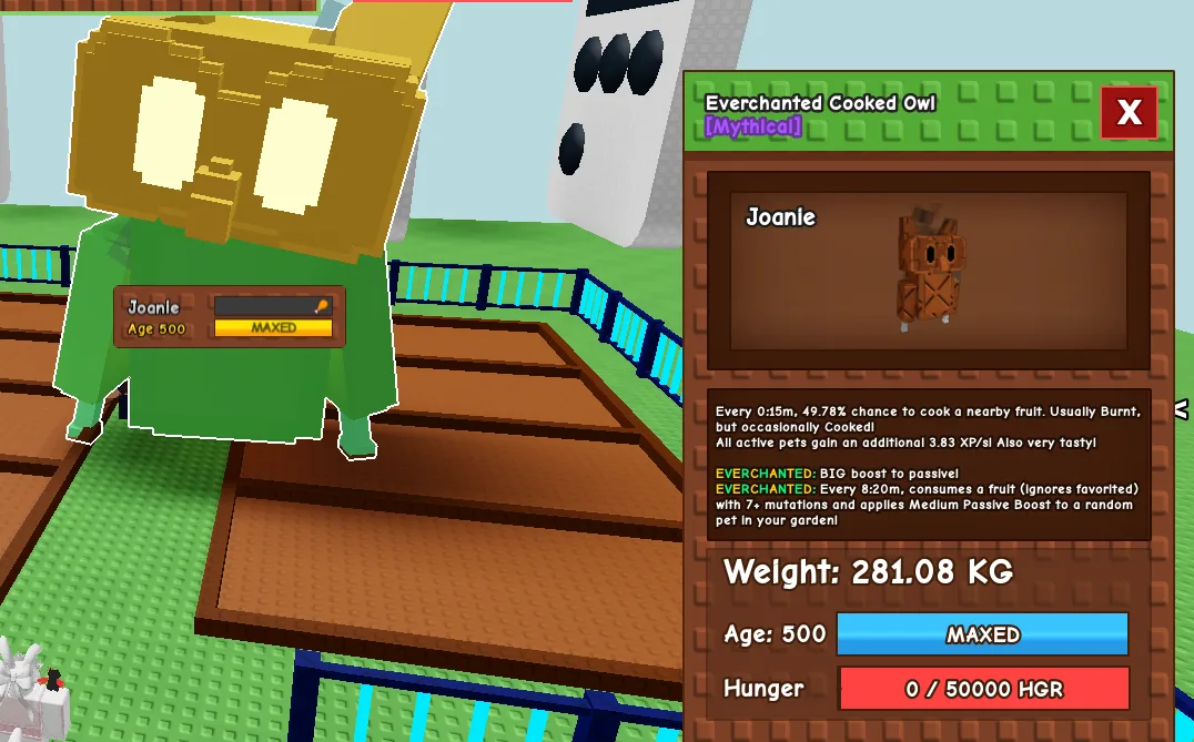 280KG+ Everchanted Cooked Owl Mythical // super handsome // Age 500 MAXED // Fruit Cooker + XP Boost