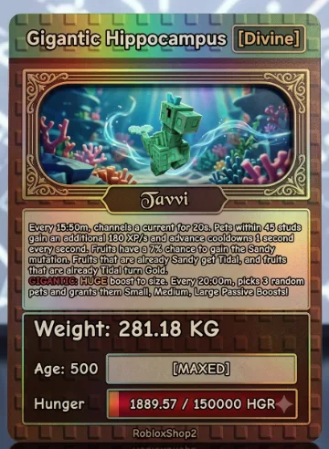 281.18KG SUPER GIGANTIC HIPPOCAMPUS I MAX 500 AGE l READY TO USE - 15:50 MINS MAX CD - NO TOY LIMITED STOCK