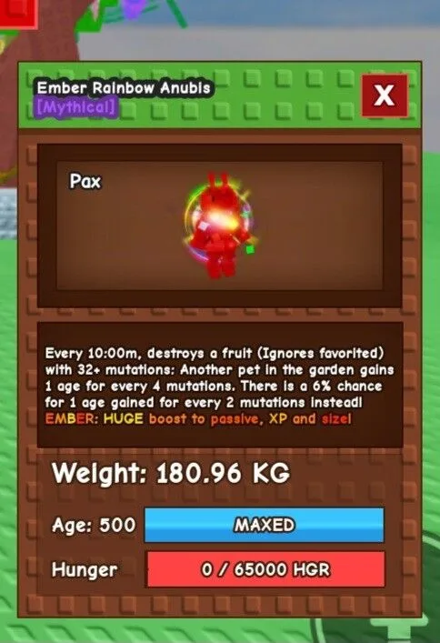 HUGE Ember Rainbow Anubis (180KG AGE 500) Delivery