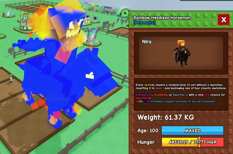 60.74kg+ Age 100 Rainbow Headless Horseman