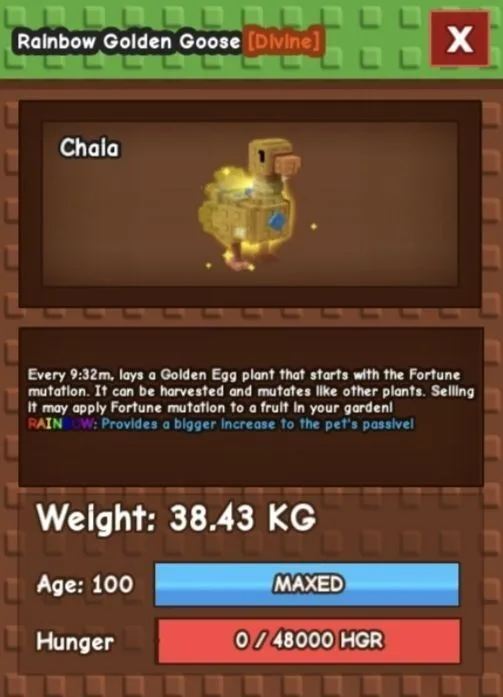 Huge RAINBOW Golden Goose - 38.43 KG (Age 100)