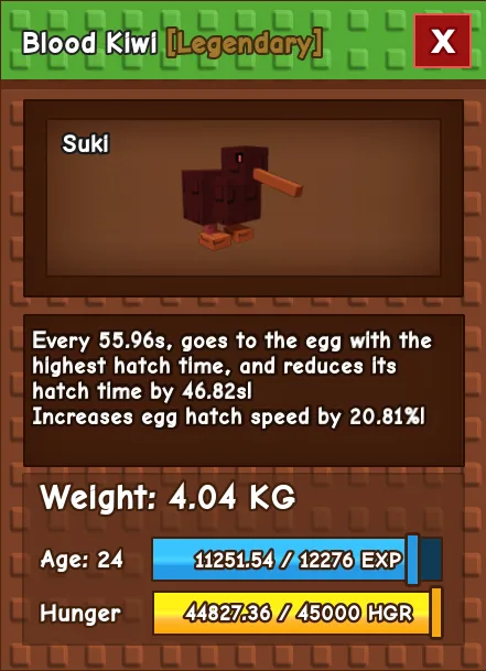 Blood Kiwi LEGENDARY Age 24 4.04KG — Account account