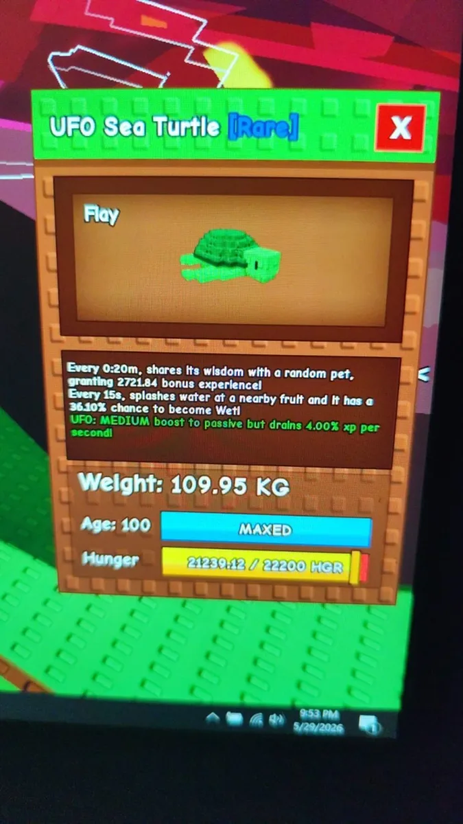UFO Sea Turtle Rare Lv.100 (Maxed) 20s CD UFO INSTANT DELIVERY — Account account