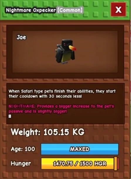 Colossal Oxpecker (105.15 KG) CHEAP COLLECTOR S PET! RARE SIZE — Account account