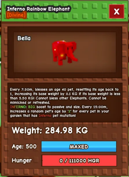 INFERNO RAINBOW HATCHED ELEPHANT ( 280KG+ RBH ELEPHANT) INSTANT DELIVERY