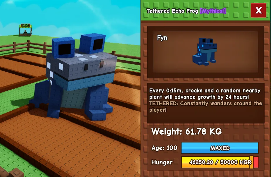 61.78kg Age 100 Tethered Echo Frog super RARE FOLLOW U and BUFF FRUITS