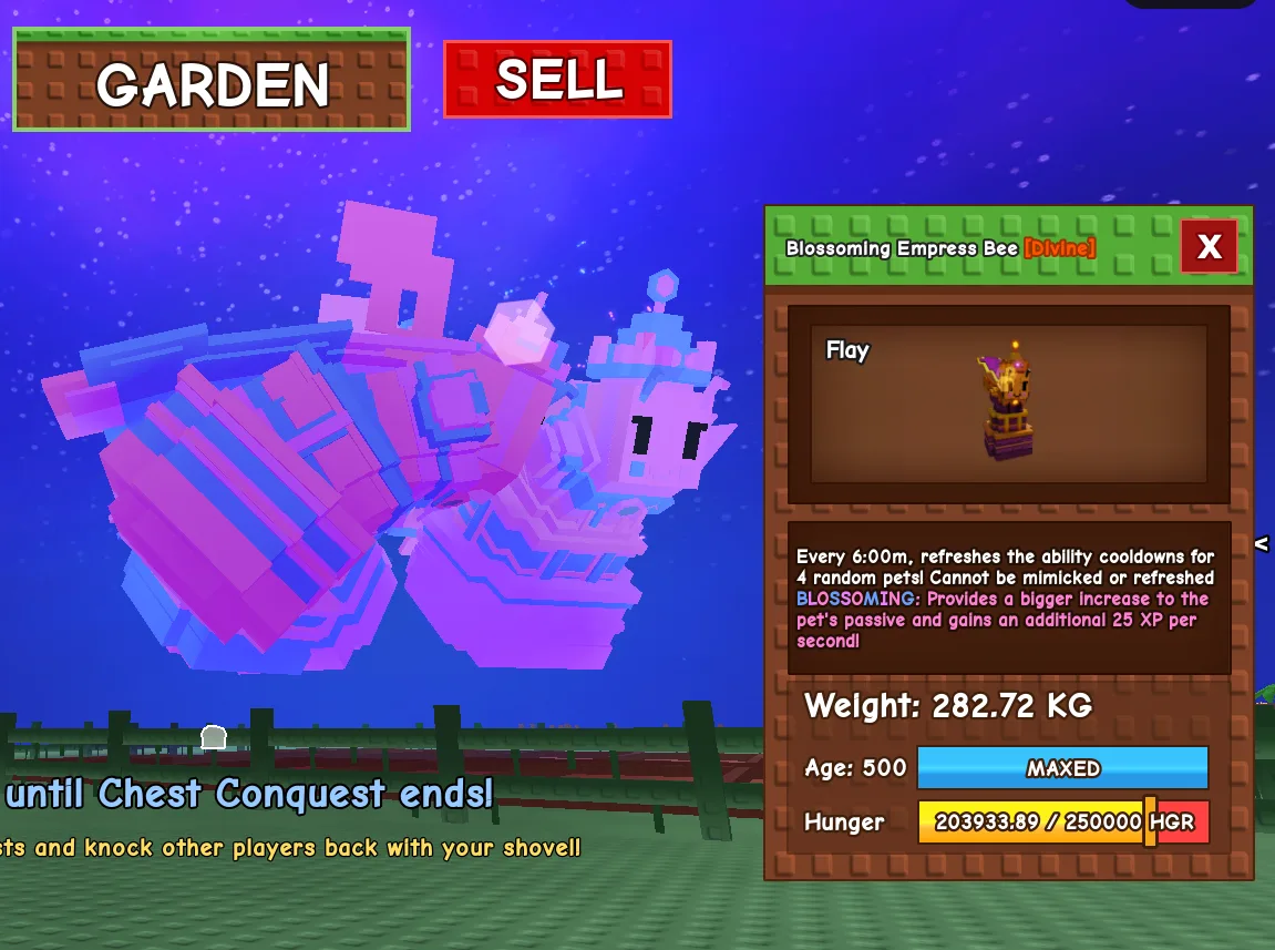 HUGE BLOSSOMING EMPRESS BEE 280 KG+ // BLOSSOMING MUTATION EMPRESS BEE MAX AGE MAX PASSIVE MAX CAP LEVEL 500