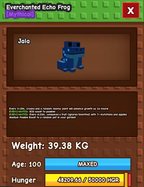 EVERENCHANTED SEMI HUGE ECHO FROG 39.38KG AGE 100 — Account account