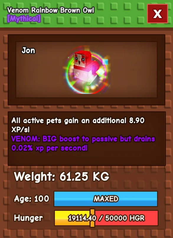 62KG+ Venom Rainbow Hatching Brown Owl //The strongest Exp passive skill master // LIMITED — Account account