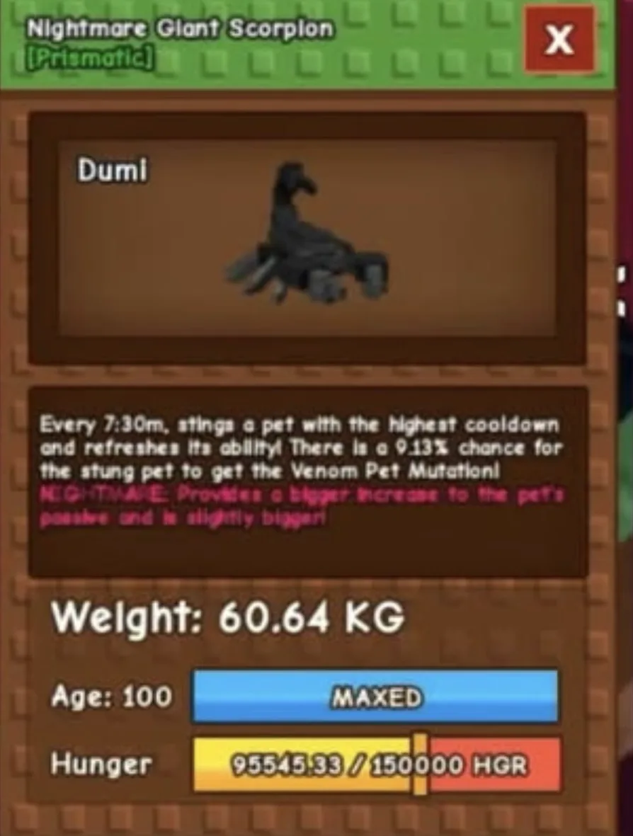 GIANT SCORPION 60-61KG+ BEST MUTATION ON THE GAME CHEAPEST & INSTANT DELIVERY