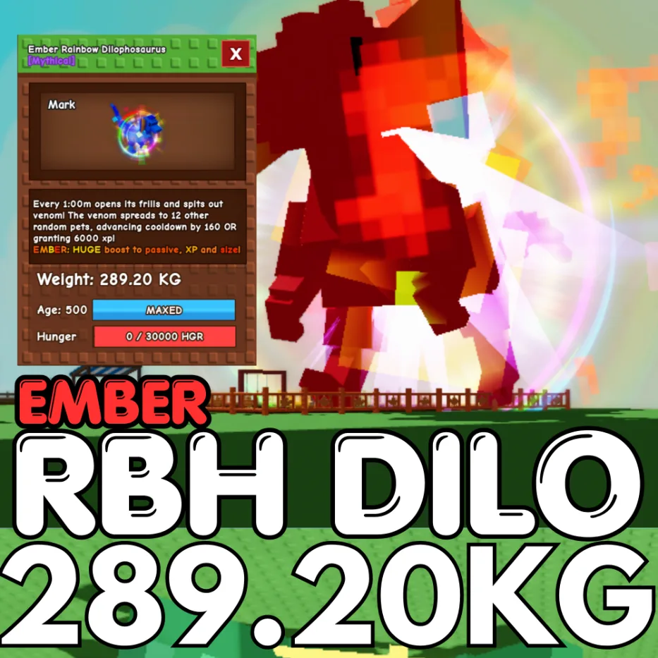 EMBER Huge Rainbow Hatched Dilophosaurus 289.20KG RBH Dilo Age 500 INSTANT DELIVERY