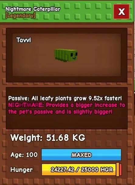 Huge Caterpillar 51.68kg Plants Grow 9.52x Faster Can use with Ruby Squids - Tovi (gp)