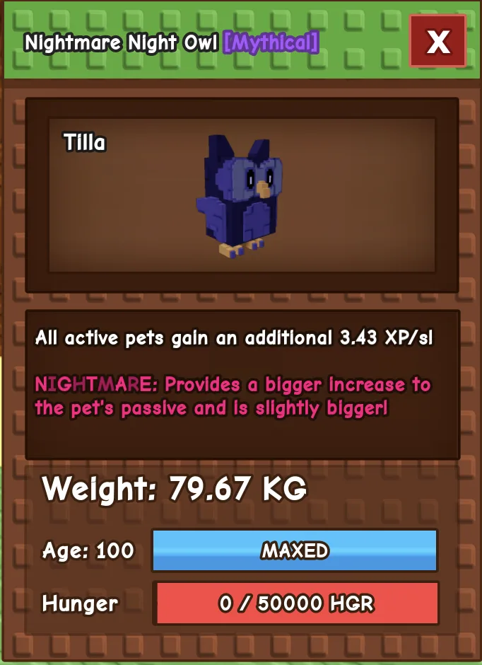 TITAN NIGHT OWL 79.67 KG NIGHTMARE MAX LEVEL 100 RBL Grow A Garden