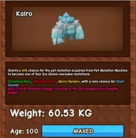 HUGE FESTIVE ICE GOLEM ! 60 to 61+ KG AGE 100 SUPER BIG (Reference Pic) Grow a Garden Fast Delivery! (FOR BOOSTING)