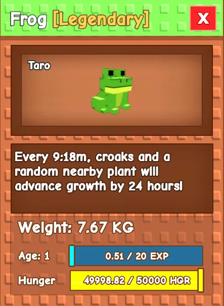 TITANIC COLOSSAL FROG 7.67 KG Cooldown 30 seconds Age 100 76.7 KG — Account account
