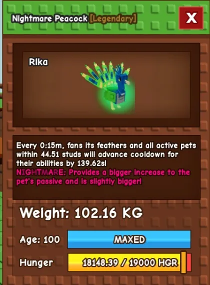15 SEC PEACOCK 100KG + AGE 100 NIGHTMARE GROW A GARDEN
