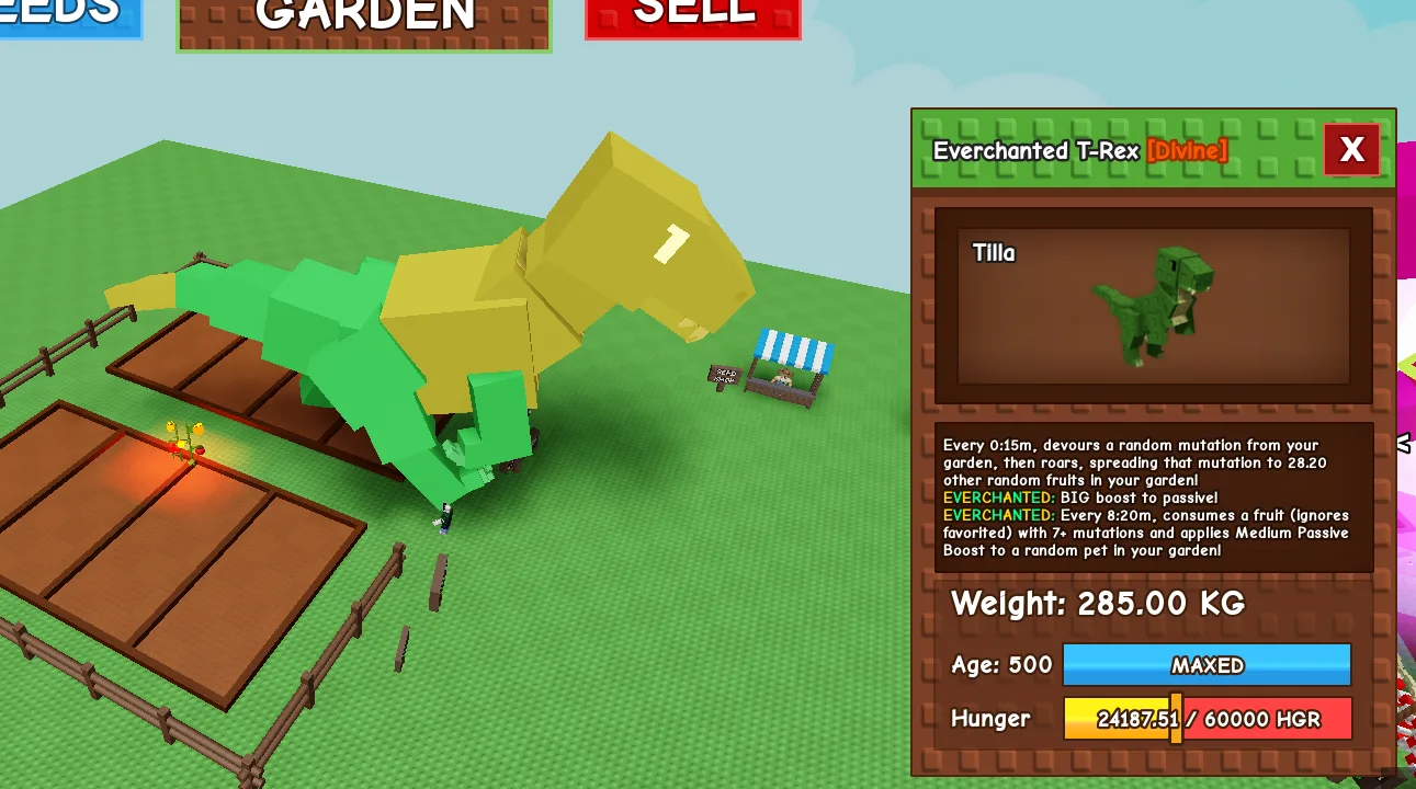 280KG+ Everchanted T-Rex Divine // super handsome // Age 500 MAXED // Spreads Mutations to 28 Fruits