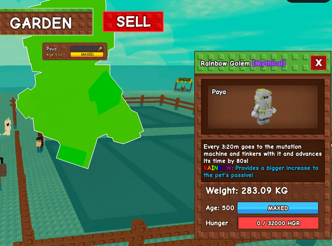 280KG+ RAINBOW GOLEM // MYTHICAL // AGE 500 MAXED // super handsome // MUTATION MACHINE BOOST//not gold finch/i run out of tag others limit